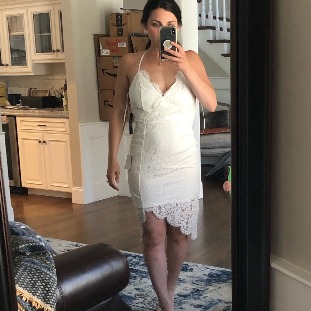 White lace asymmetrical dress